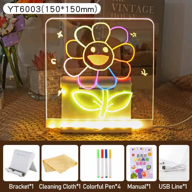 Tableau de dessin lumineux LED pour enfants, bloc de peinture acrylique, tableau de messages fluores