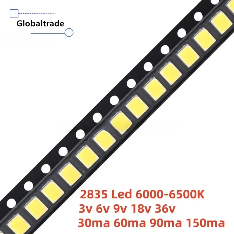 100 pièces 2835 SMD LED 1W 0.5W 0.2W blanc 6000-6500K 3V 6V 9V 18V 36V 150MA 100MA 80MA 60MA 30MA ha