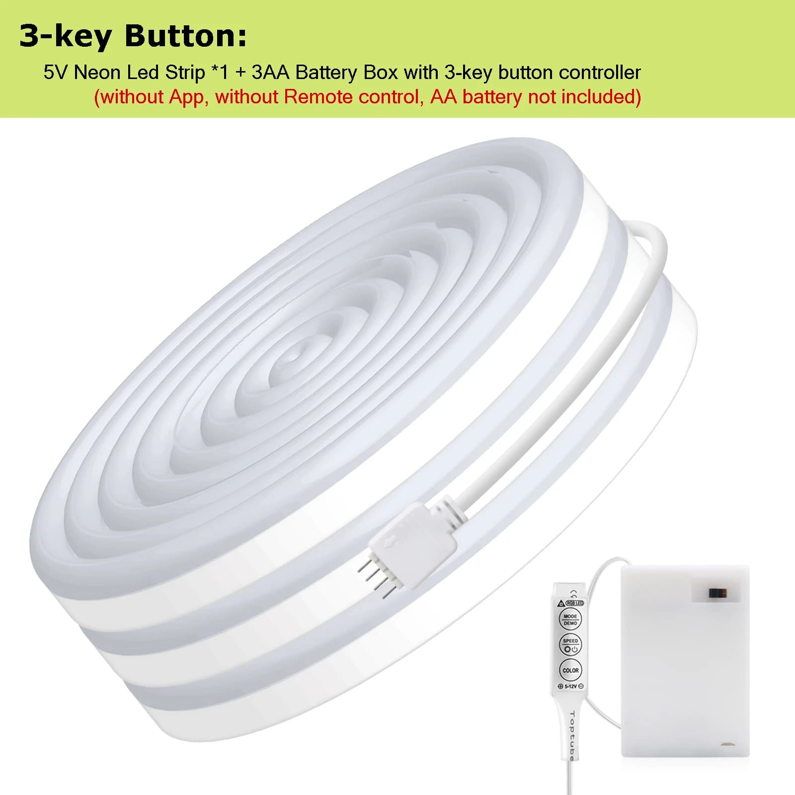 Bande lumineuse LED néon à couleur changeante, alimentée par batterie 3AA, 5V, RGB, 1M, 2M, 3M, étan