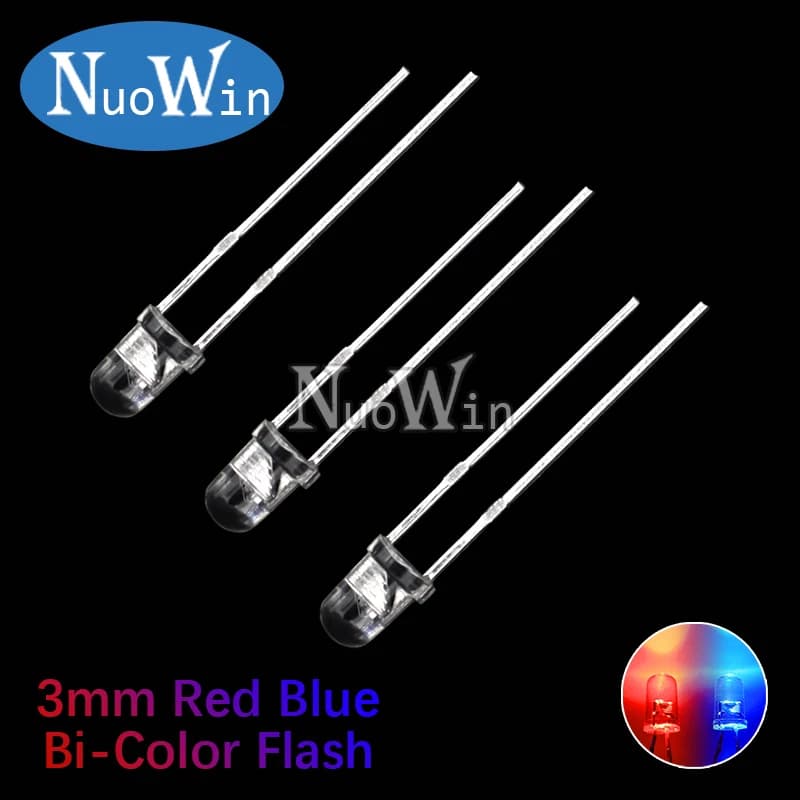 50 pcs/lot 3MM Flash rouge bleu bicolore Diode électroluminescente automatique clignotant LED contrô