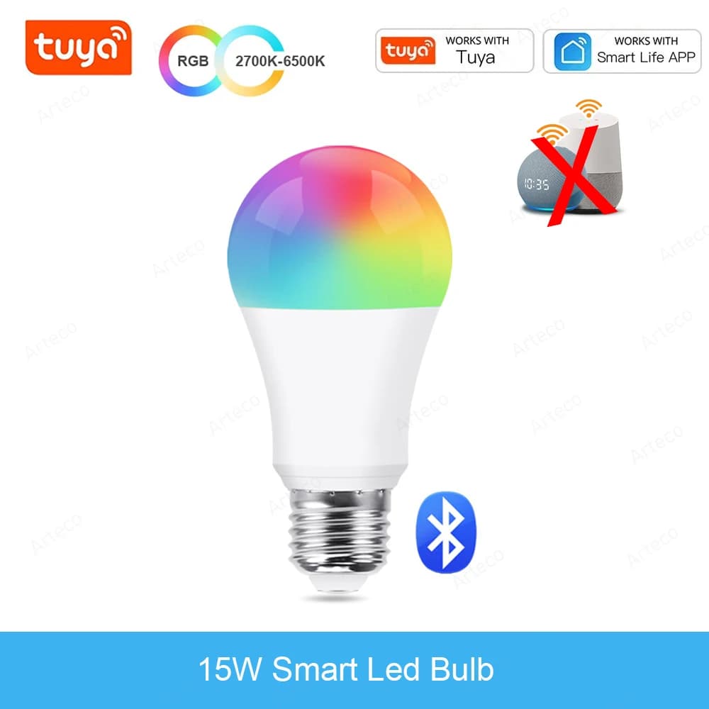 Ampoule LED intelligente Bluetooth Tuya, AC 85-265V, projecteur à intensité variable, 15W E27 RGB +
