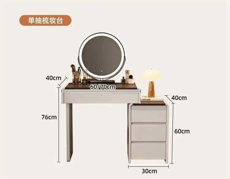 Table de toilette moderne de luxe européenne 60/70/80 cm avec miroir LED, en bois crème, pour petite
