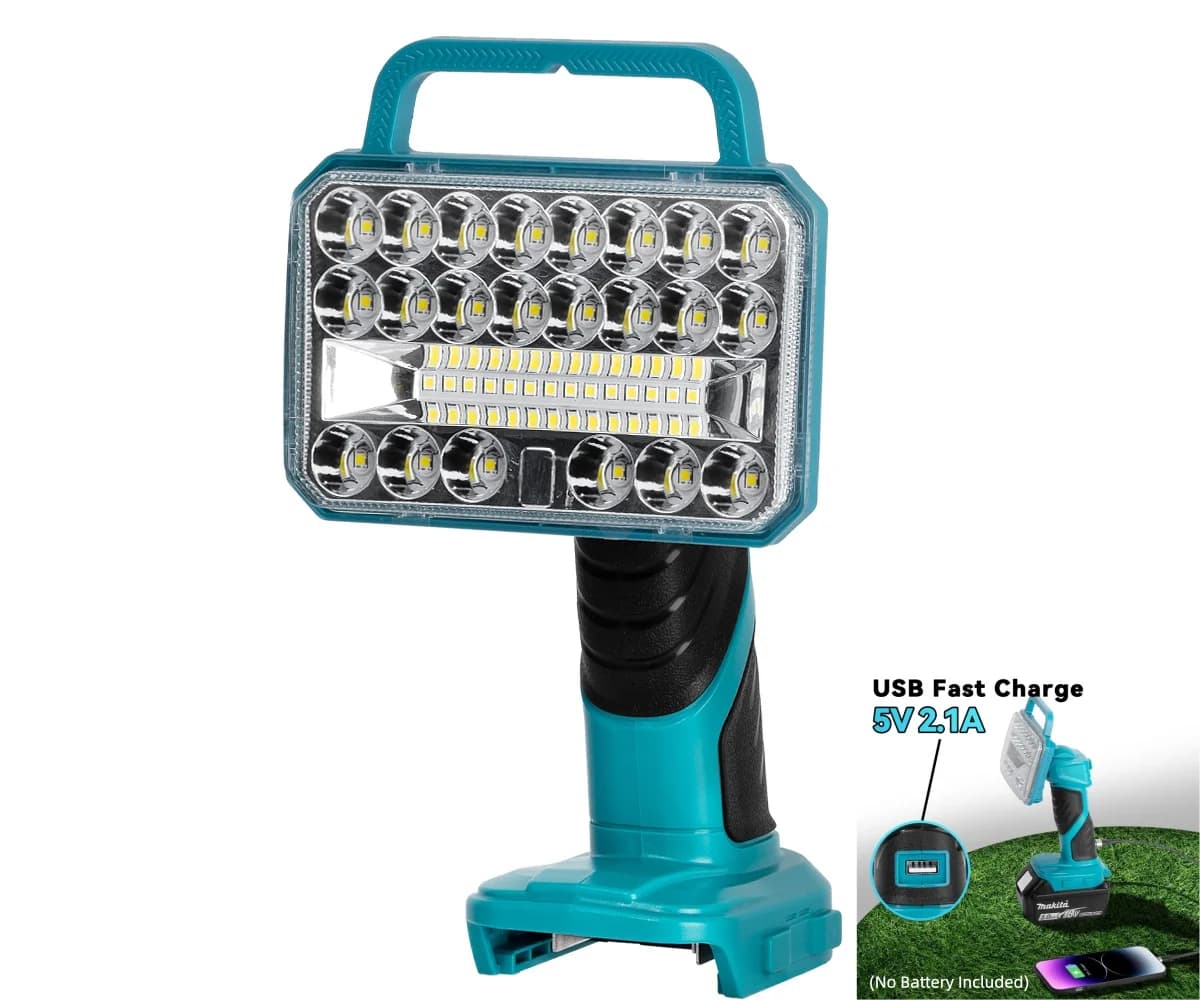 Lampe de poche LED sans fil 18W 2000LM pour Makita 18V, port USB, pour le camping, la randonnée, le 