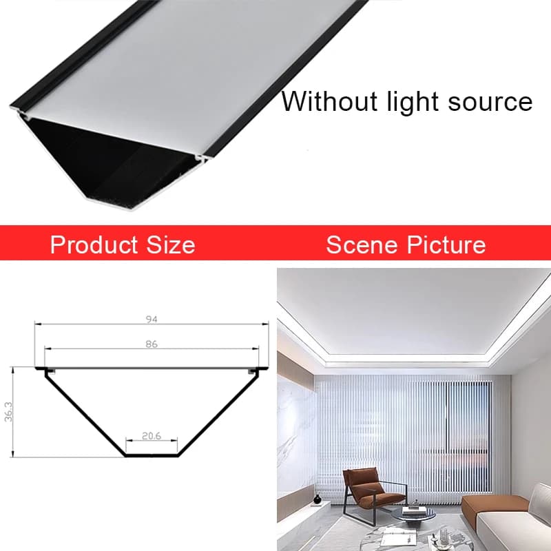 Profilé Led en aluminium, éclairage mural de lavage, coin linéaire en gypse, bande d'angle supérieur
