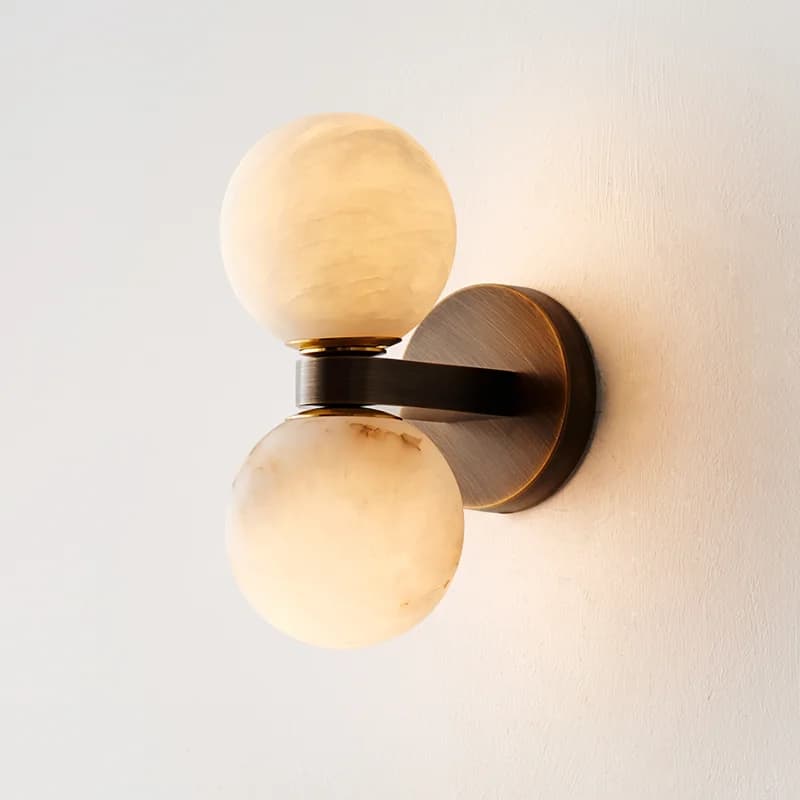 Lampe murale moderne à double boule en marbre pour villa, éclairage mural en cuivre pour télévision 