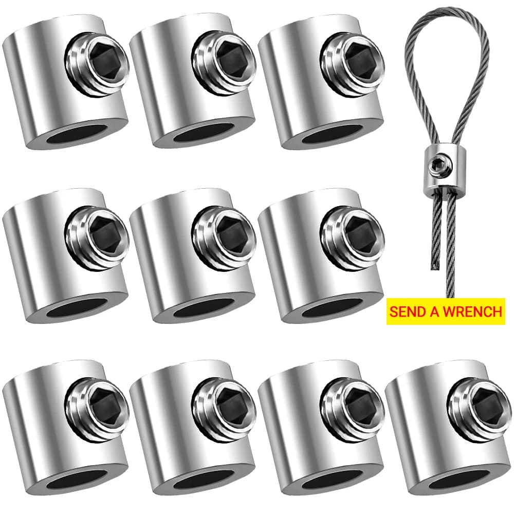 Pince à câble métallique de 1/2mm, 10 pièces, câble en acier inoxydable, Clips de Suspension réglabl