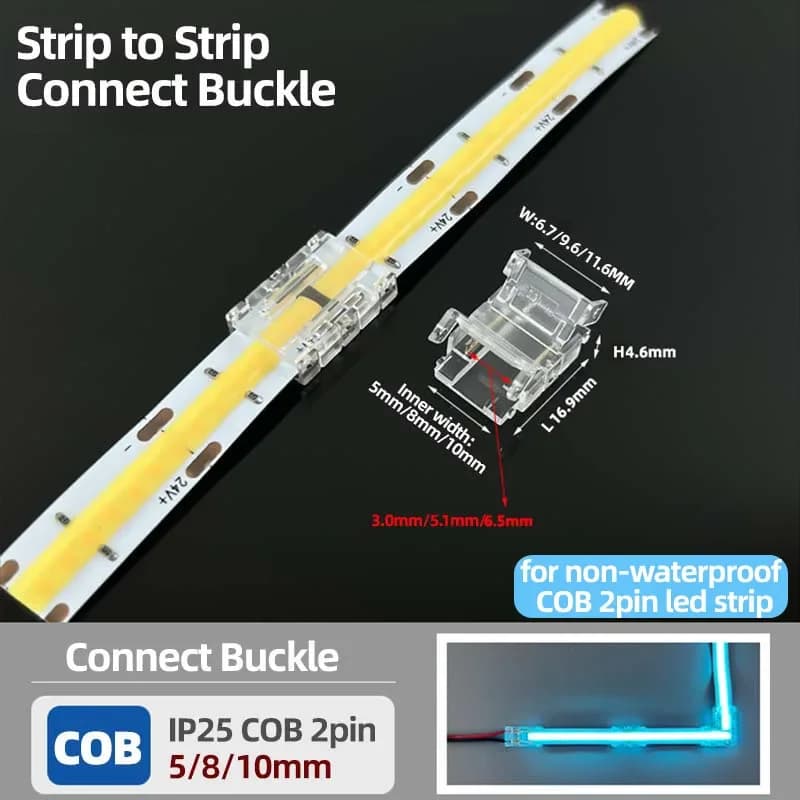 Connecteur de bande LED COB à 2 broches, 5mm 8mm 10mm, connecteurs d'angle LED en forme de L, soudag