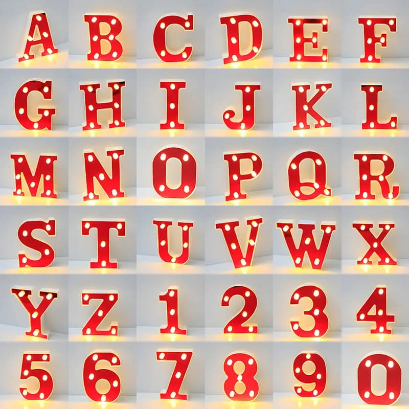 Veilleuse de lettre LED Shoous, lampe de numéro d'alphabet, décoration de demande en mariage et de f