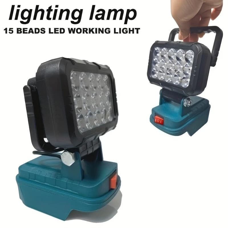 Lampe de travail LED sans fil 18V, projecteur à 15 LED avec support réglable, lampe portable pour at