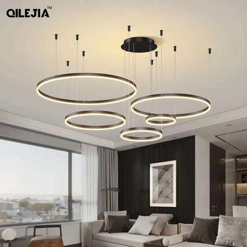 Plafonnier LED en Forme d'Anneaux Brossés au Design Moderne, Éclairage d'Nik, Luminaire Décoratif de