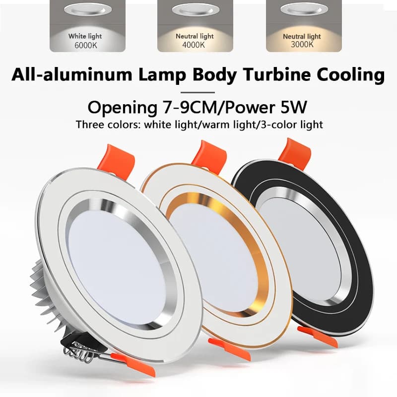Downlight LED à usage domestique/noir/or/argent/corps blanc 5W ouverture encastrée Led AC 220V 230V 