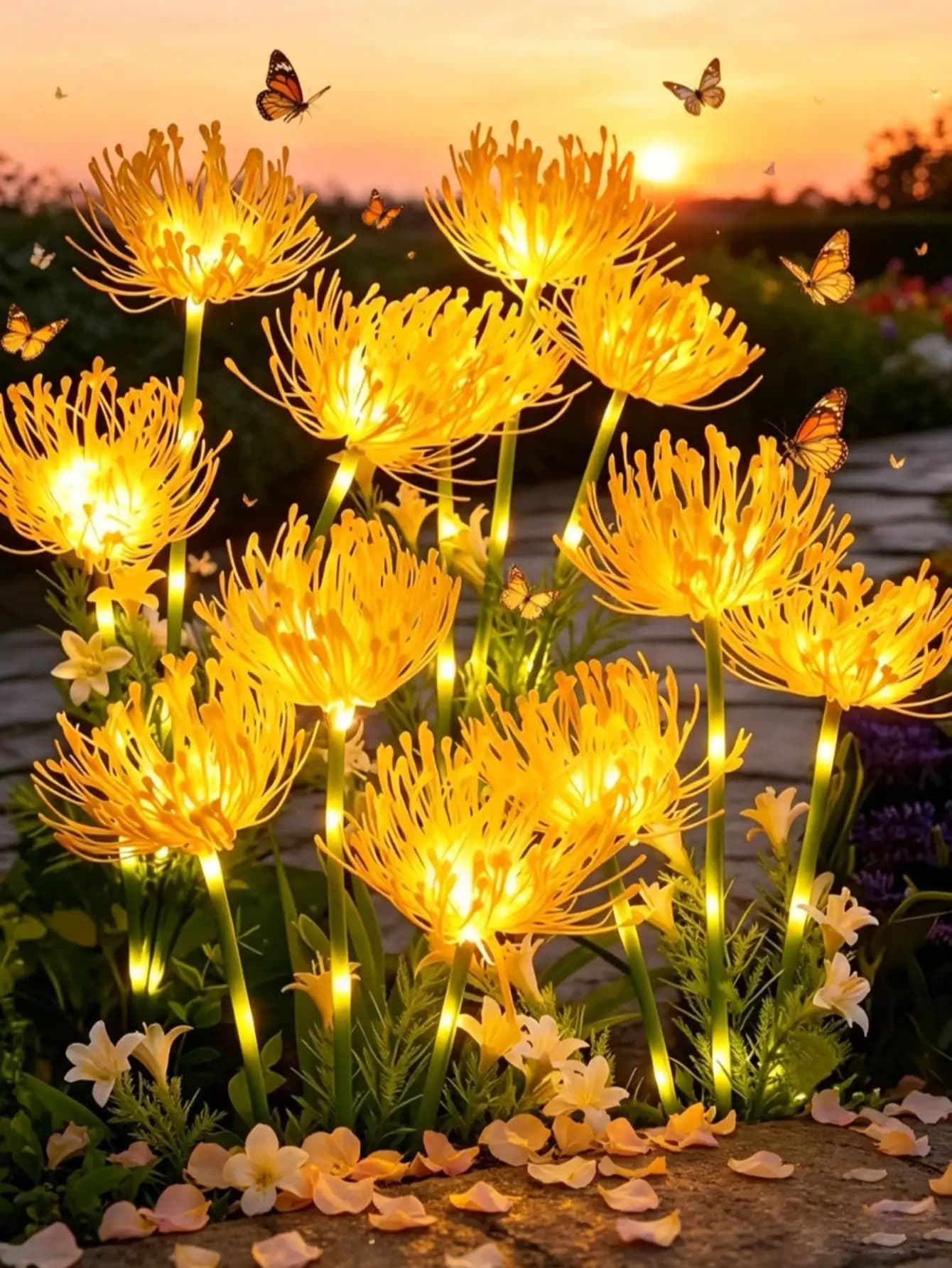 Lampe solaire d'extérieur à trois têtes en forme de marguerite. C'est une lampe solaire idéale pour 