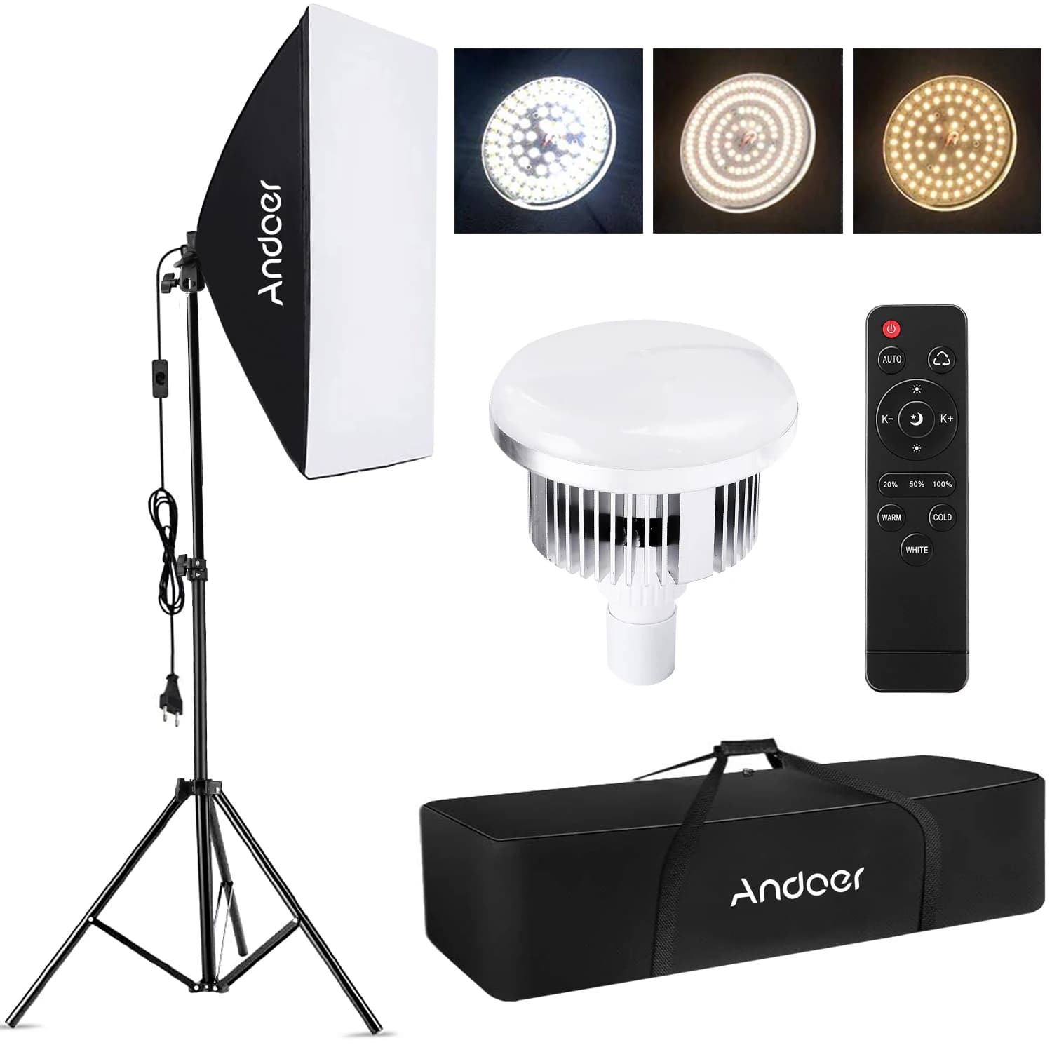 Andoer – ensemble d'éclairage Softbox, kit d'éclairage pour photographie en studio avec lumière LED 