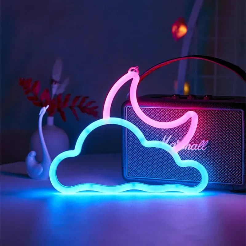 Lumières néon, lumières LED, lumières d'ambiance nuage et lune, alimentées par USB/batterie, adaptée