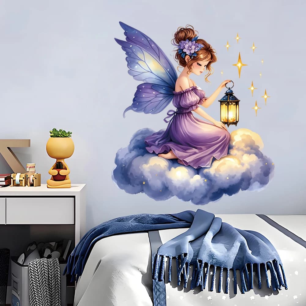 Autocollant mural de fée en forme de lampe de dessin animé, autocollant mural auto-adhésif pour cham