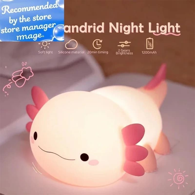Axolotl – veilleuse en Silicone, mignonne, veilleuse à commande tactile, lampe de Table Rechargeable