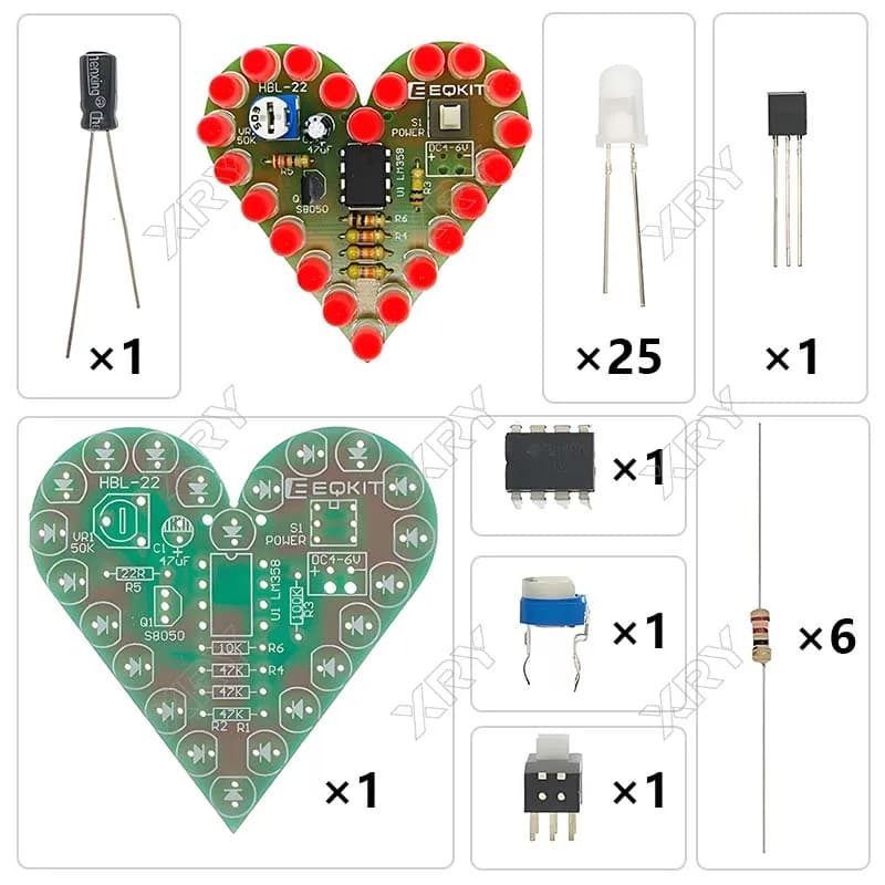 Kit de bricolage Kit de lampe respiratoire en forme de coeur Suite LED respiratoire rouge blanc bleu
