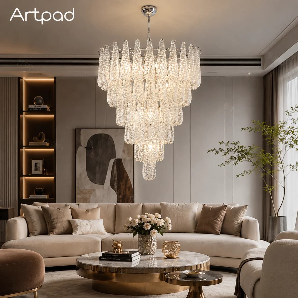 Lustre moderne en verre de Murano, luminaire suspendu de luxe à plusieurs niveaux pour salon, salle