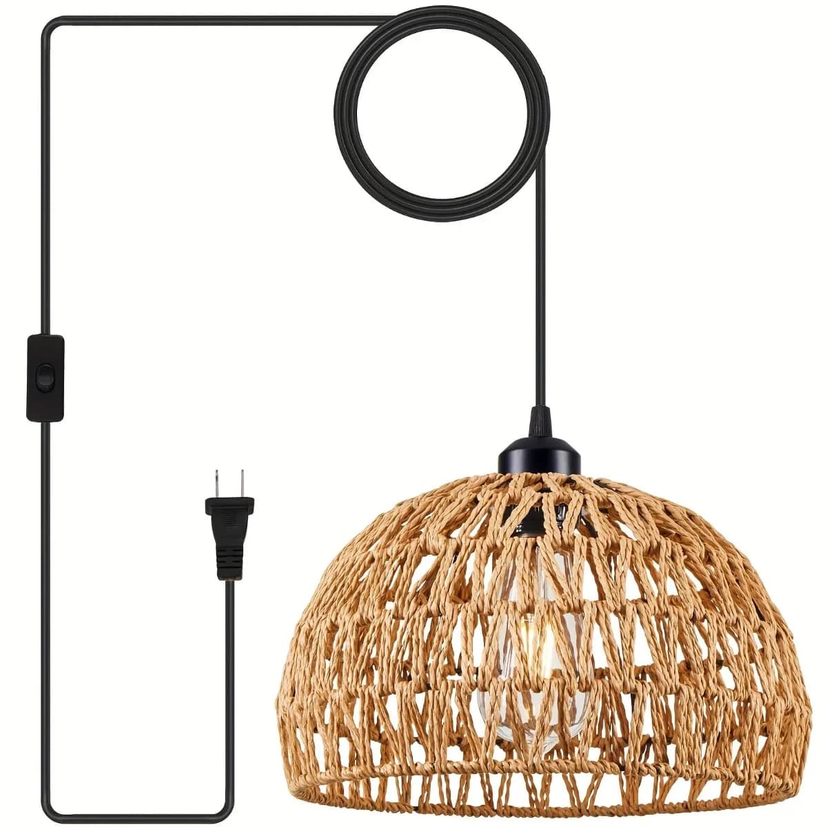 Lampes suspendues en rotin bohème de 30 cm, cordon de 4,2 m, lumière suspendue en rotin à brancher s