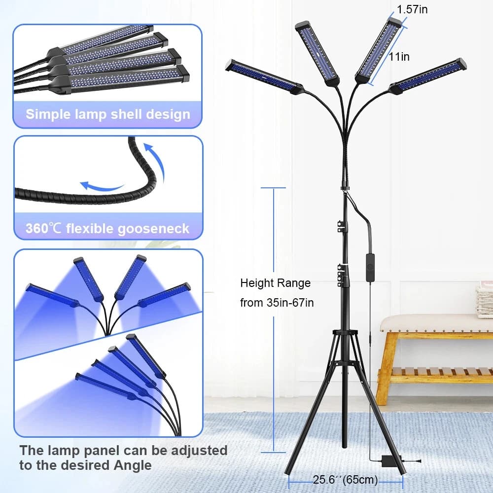 Lampe de bronzage Solarium 60W 432PCS 460nm 490nm Thérapie par lumière bleue 4 têtes Support pliable