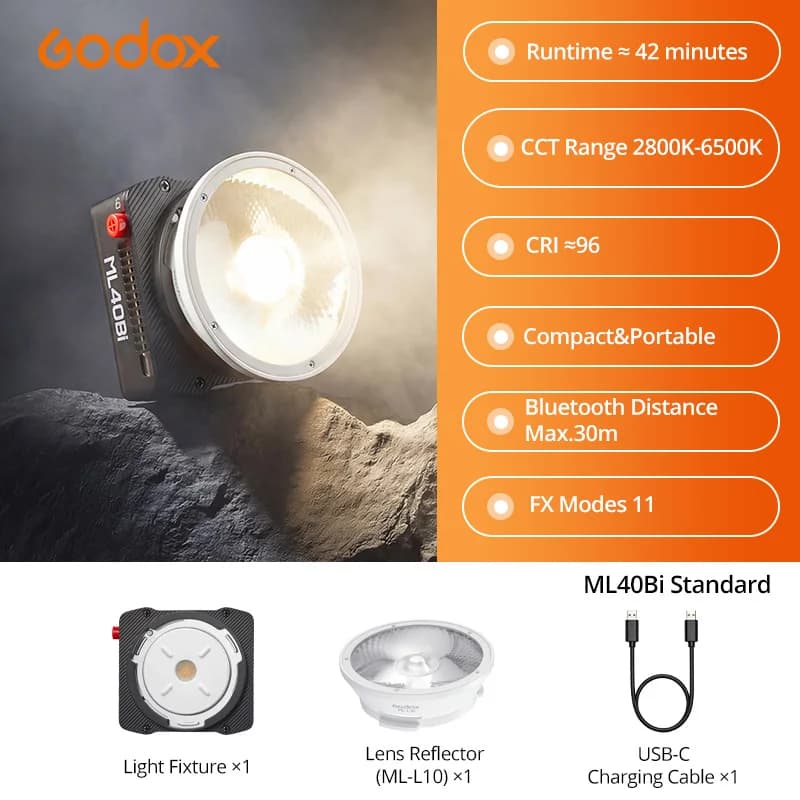 Lampe vidéo LED portable Godox ML40Bi / ML40R Pro de poche
