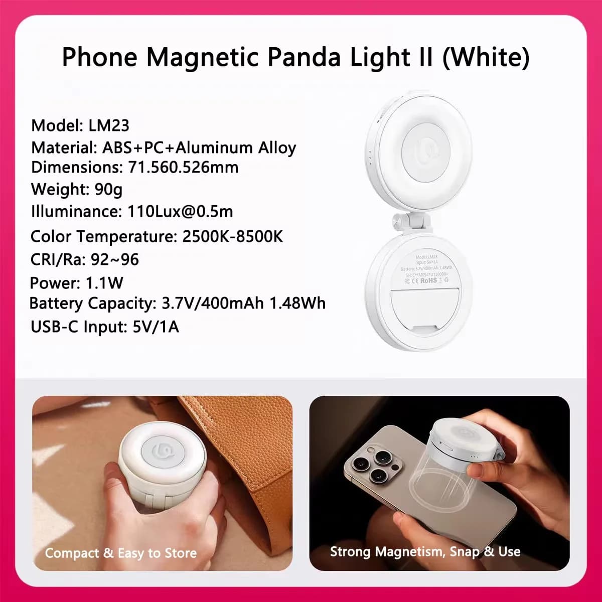 Original Ulanzi LM23 lumière 3 niveaux de luminosité magnétique lumière LED douce Portable poche Vlo
