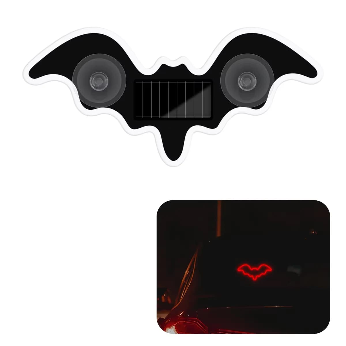 Lampe néon solaire sans fil en forme de chauve-souris pour voiture, lumière d'ambiance LED à ventous