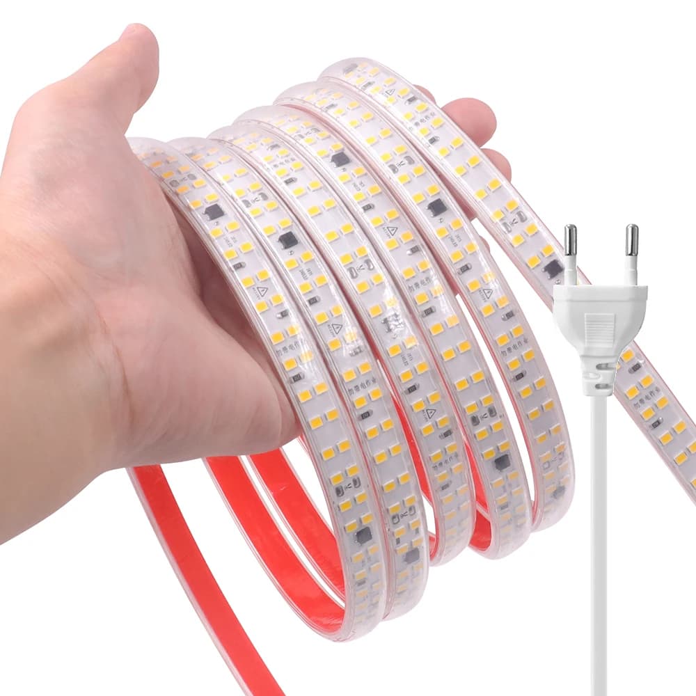 Bande lumineuse LED avec interrupteur 220V, 5m, 10m, 20m, Kit de prise d'alimentation ue, 2835, 240 
