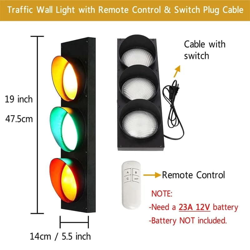 Feu de circulation applique murale 15W noir mur LED lumière télécommande éclairage Vintage lumières 