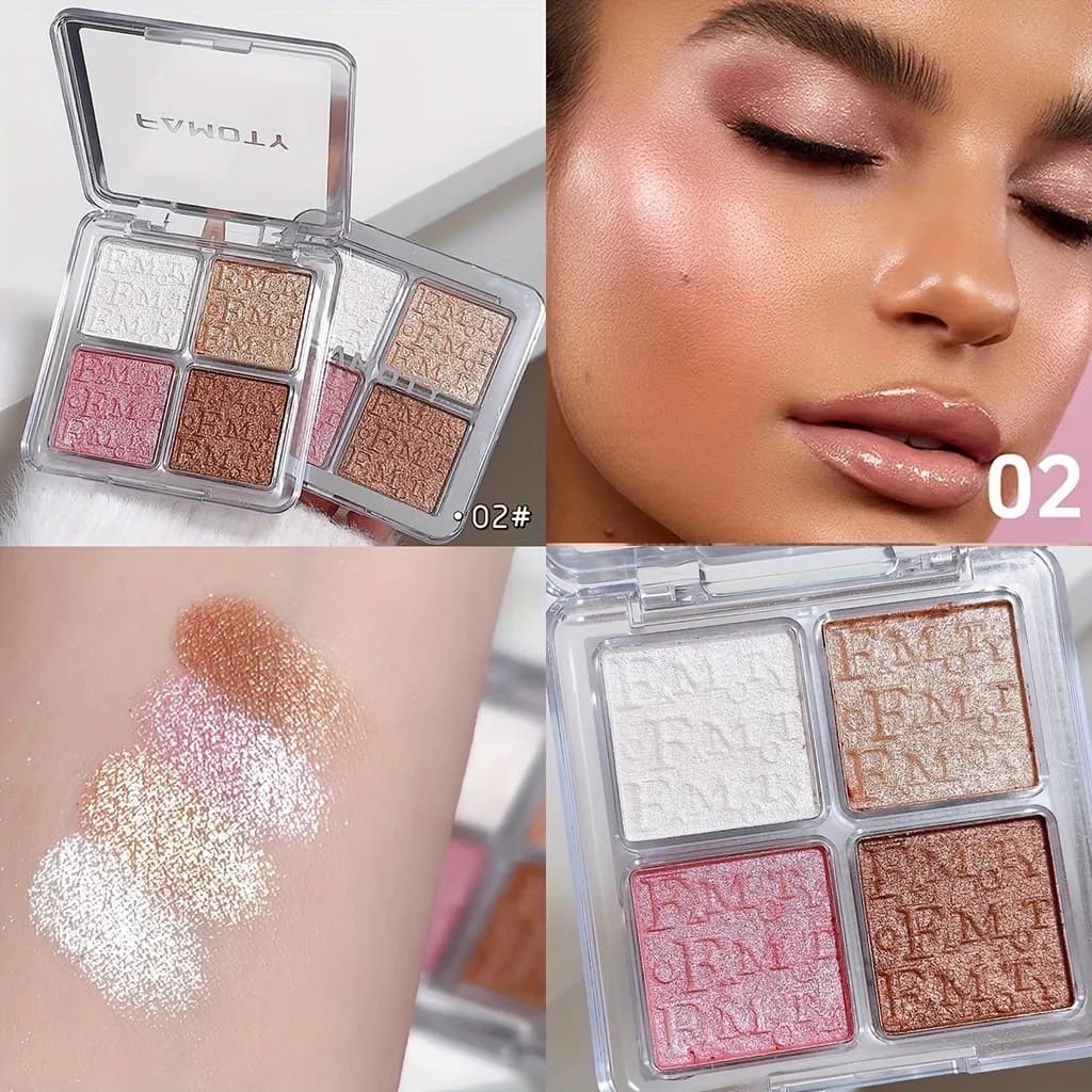 Palette de surligneur pour le visage, 4 documents, illuminateur, lueur naturelle, imperméable, paill