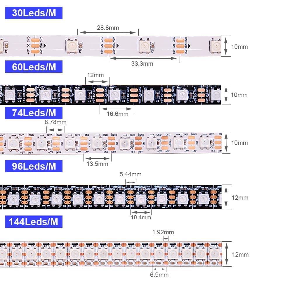 Bandes LED programmables 1-5M 144 LED/m WS2812B WS2813 WS2815 5050RGB, rubans LED à défilement de co