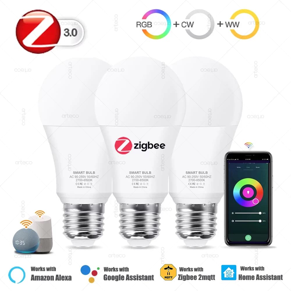Zigbee E27 ampoule Led Alexa lampe à Led intelligente RGB CW WW ampoule Led fonctionne avec l'applic