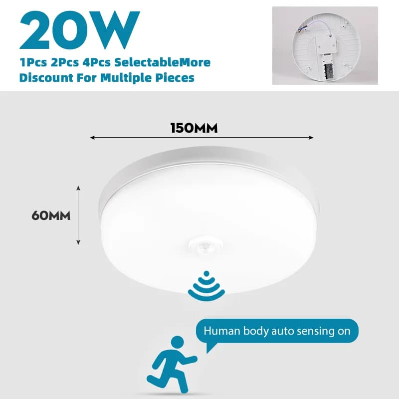Lampe à LED avec capteur de mouvement plafonniers PIR veilleuse capteur appliques 110V 220V 18W 15/2