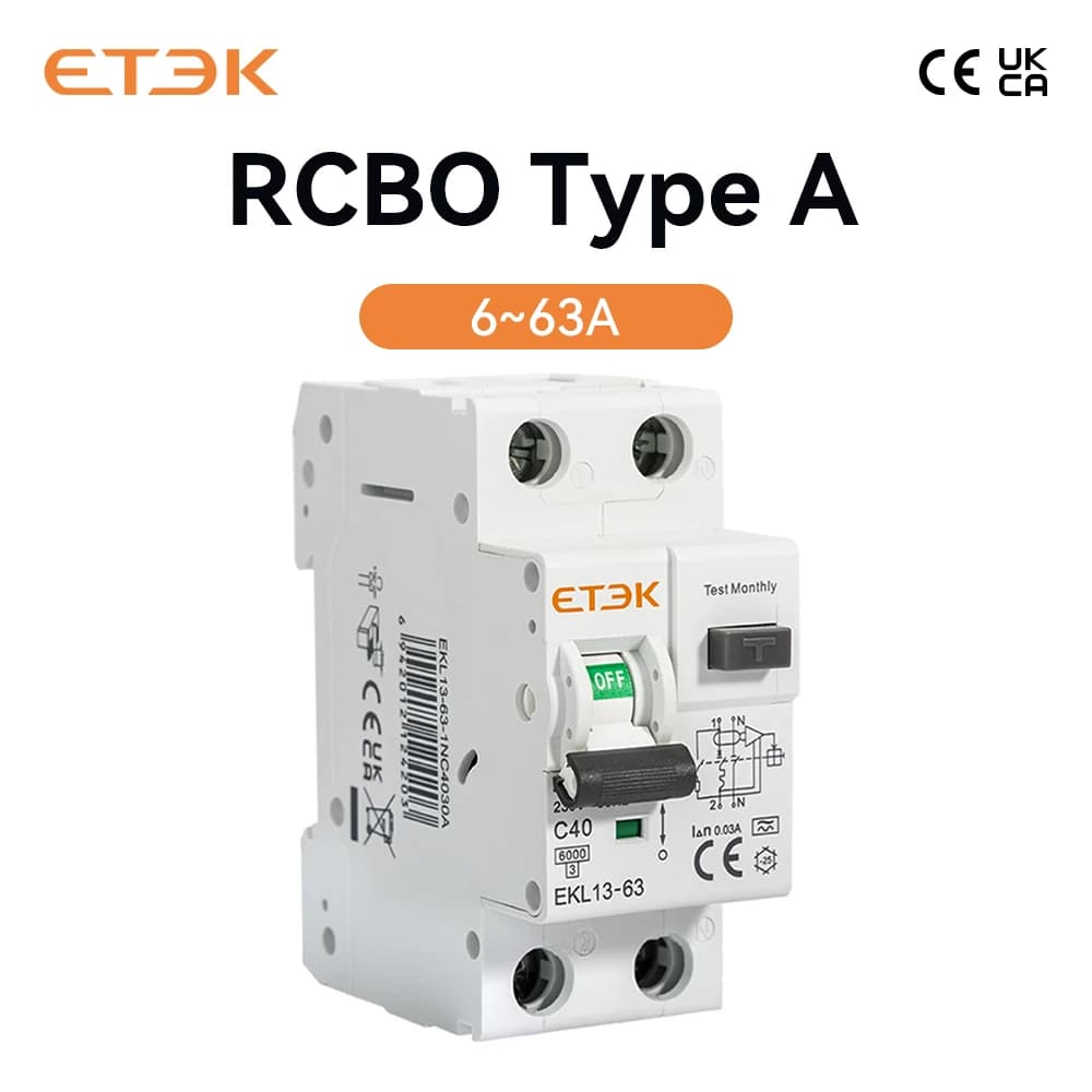 Disjoncteur différentiel automatique ETEK de type A, courbe 30mA 40A 1P N avec protection contre les