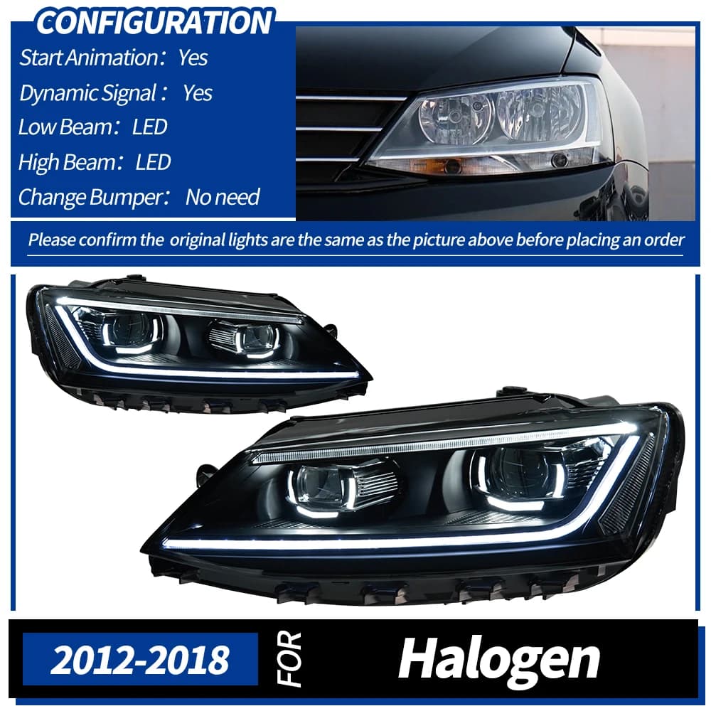 Phares de voiture pour VW Jetta Sagitar MK6 phare LED 2012-2018 phares DRL clignotant feux de route 