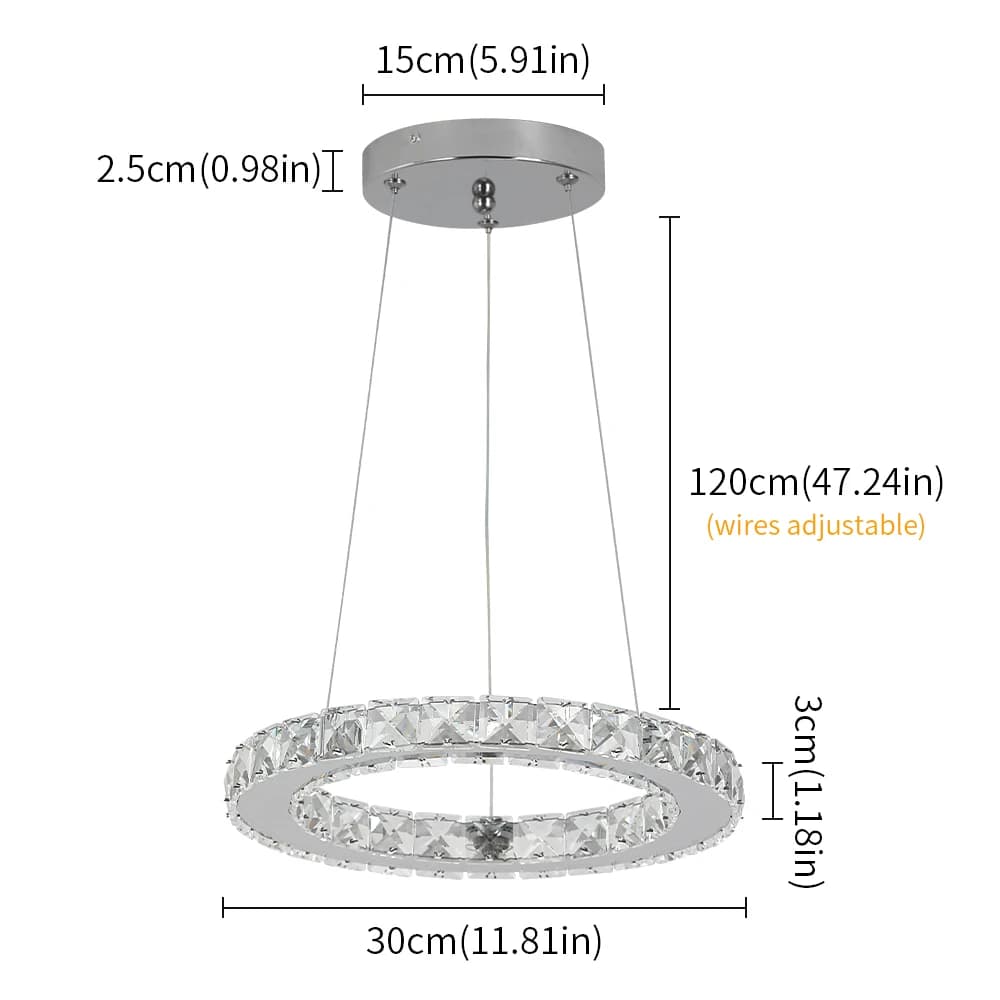 Plafonnier LED suspendu au design moderne, composé d'anneaux en cristal, éclairage d'intérieur, lumi