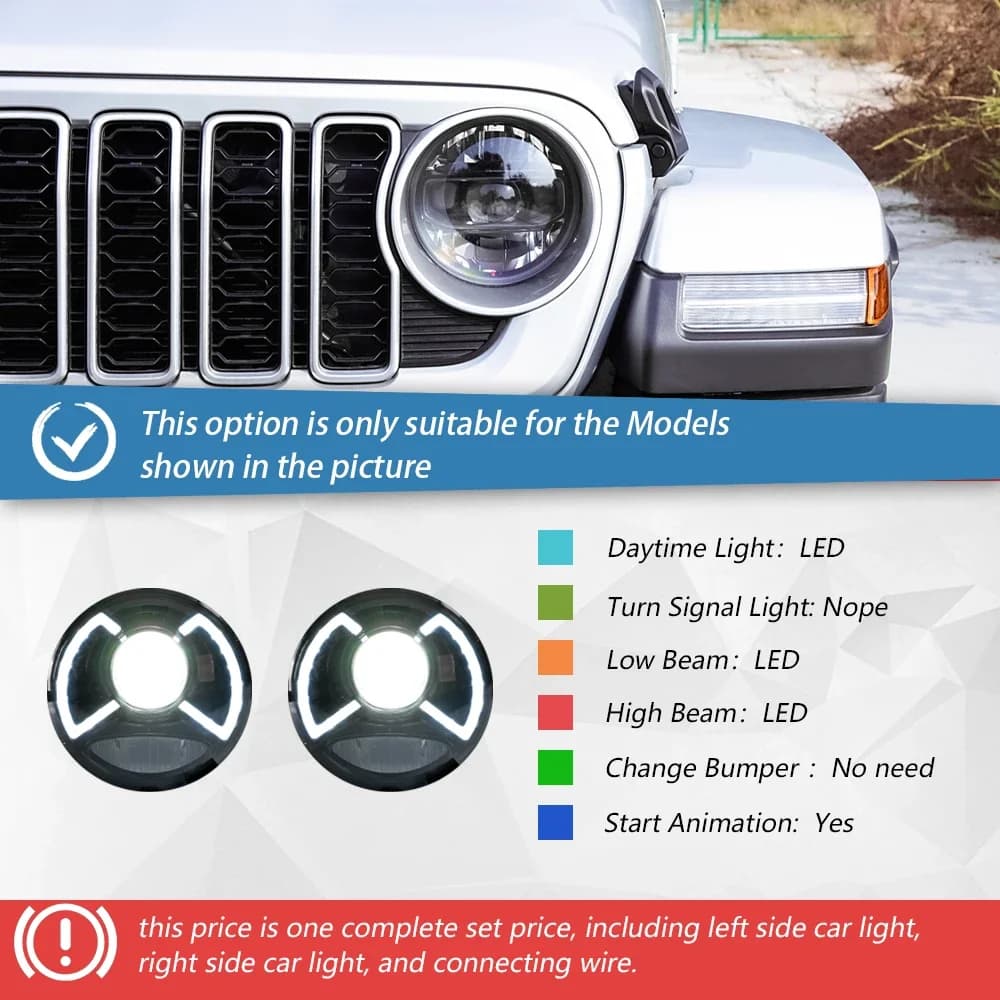 Phares avant de voiture pour Jeep Wrangler 2018-2024, ensemble de phares automatiques, mise à niveau