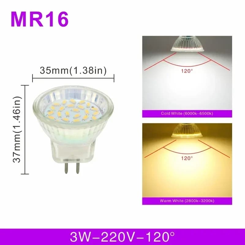 Ampoule LED 3W 5W en verre MR16 GU10 GU5.3 12V 220V, Lampe LED COB, Spot LED, Projecteur LED 24/120 