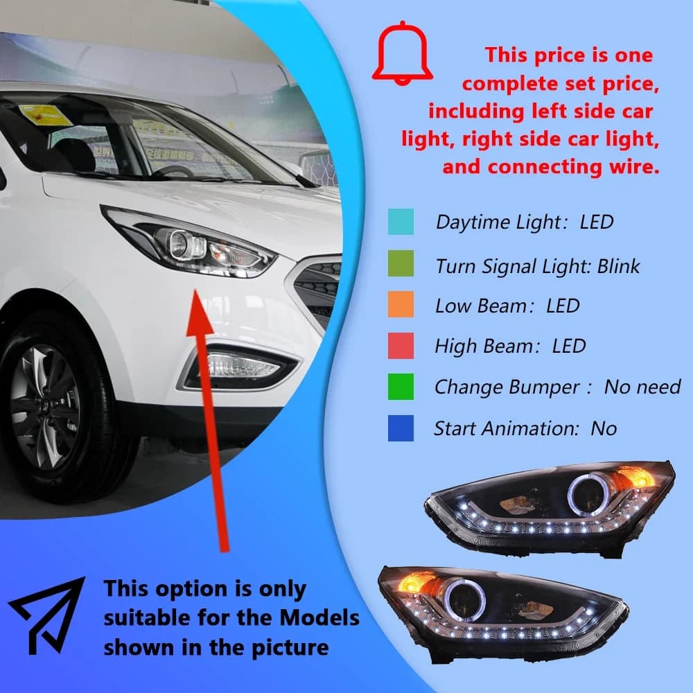 Phares automobiles pour Hyundai ix35 2010 – 2013, ensemble de phares avant de voiture LED, mise à ni