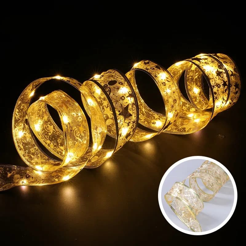 Ruban LED nickel é de lumières pour la décoration de la maison, ornements d'arbre de Noël, nœuds de