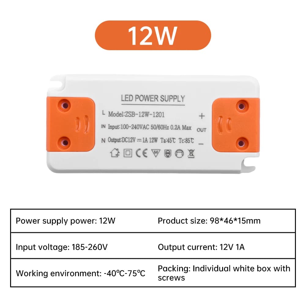 Pilote LED 12V, alimentation électrique fine à tension constante, entrée AC185-260V 12W 18W 24W 36W,