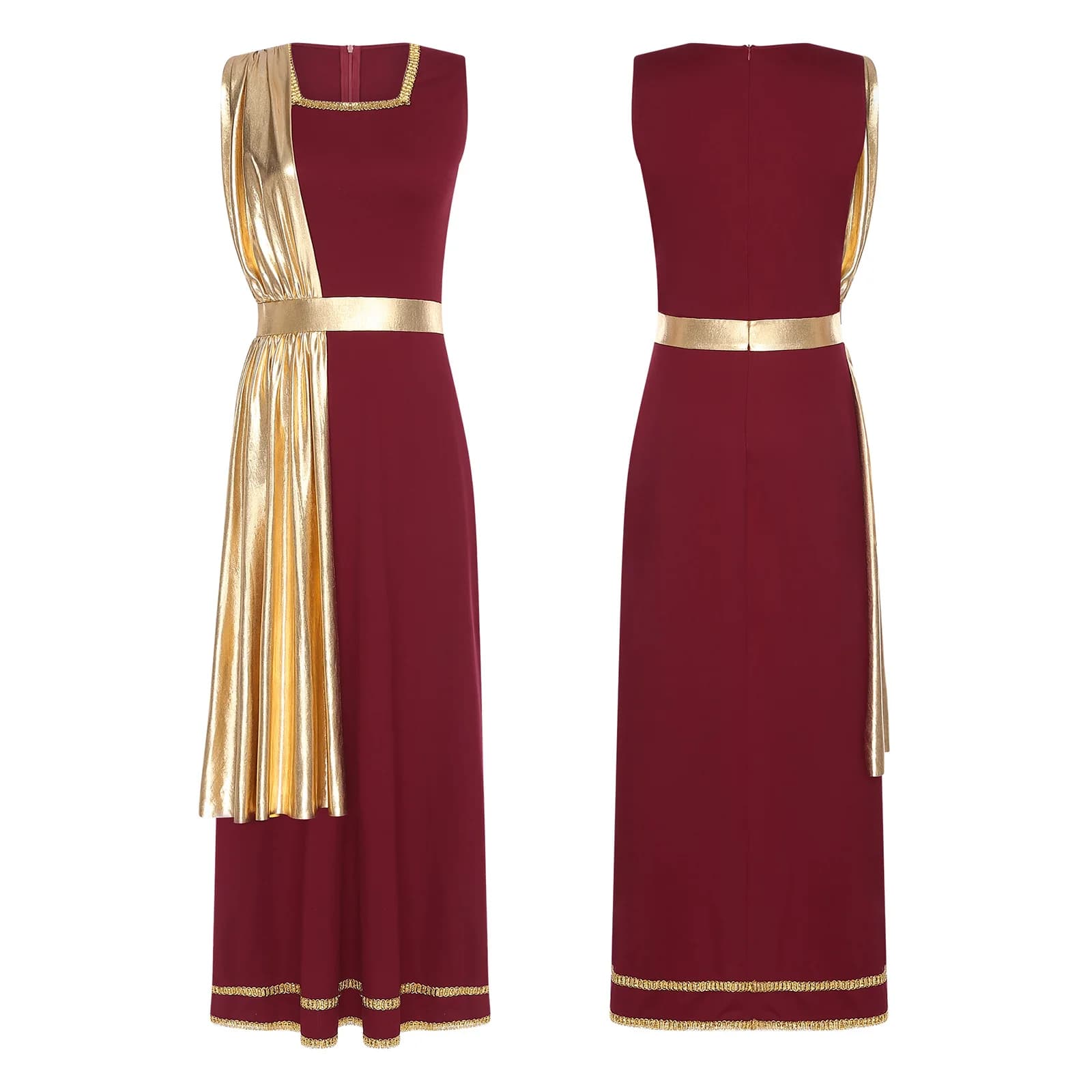 Robe de reine Athéna pour femmes, Costume de Cosplay romain grec ancien, Robe drapée métallique bril