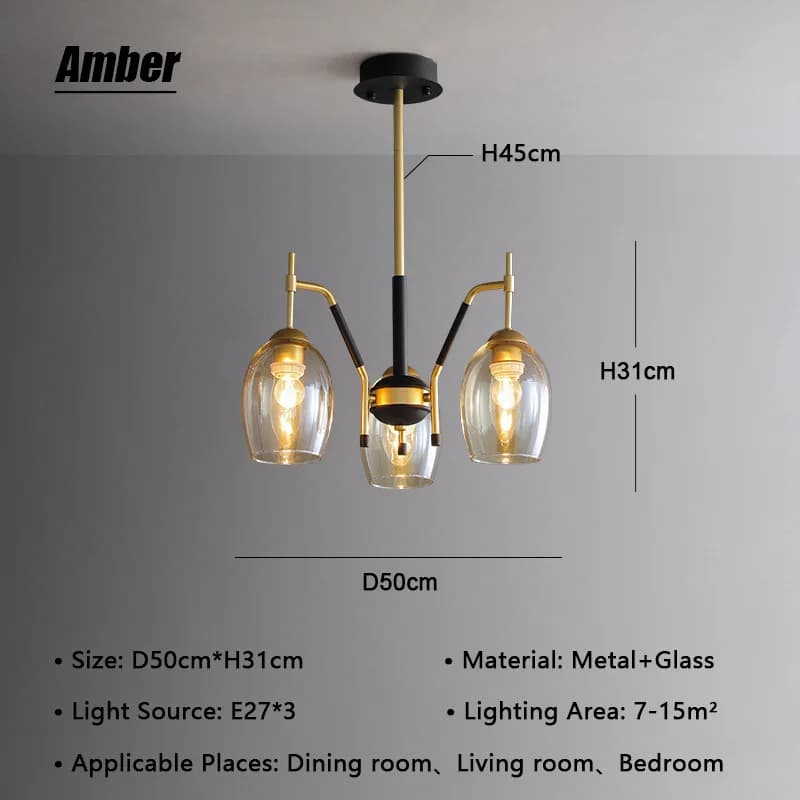Plafonnier LED Suspendu en Verre Noir, Design Rétro Nordique, Luminaire Décoratif de Plafond, Idéal