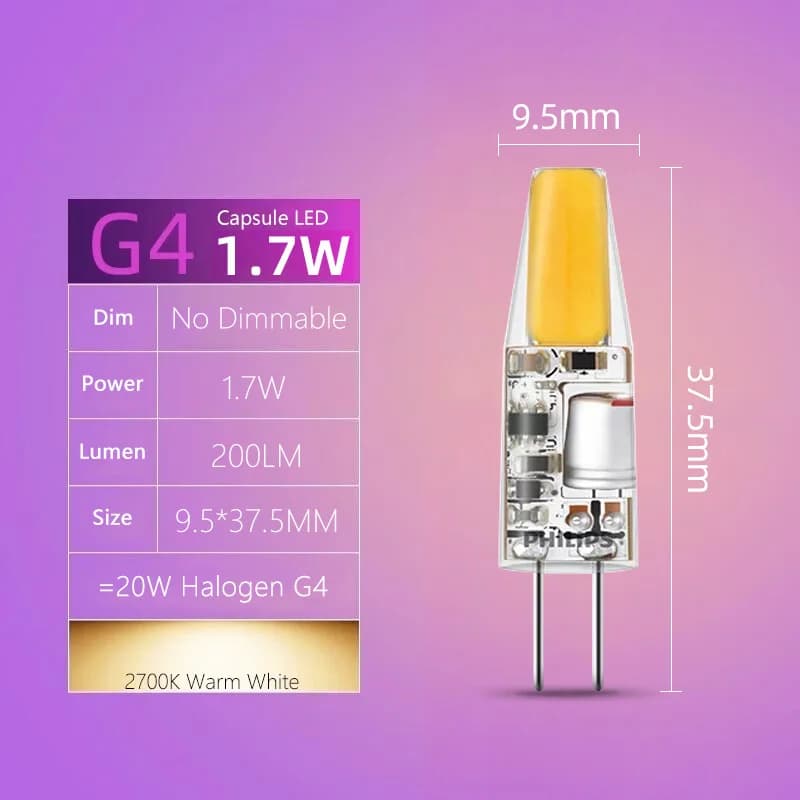 Philips CorePro LED G4 Capsule lampes broche lumière 1.7W 2.1W 2700K blanc chaud 12V ampoule décorat