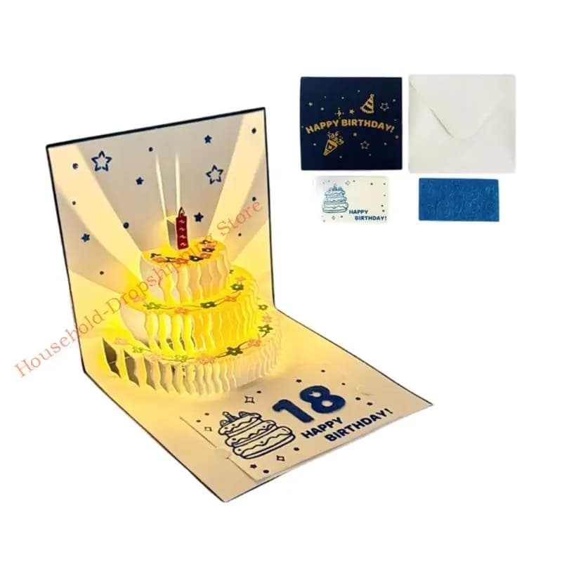 Carte vœux d'anniversaire musicale avec lumière LED, carte d'anniversaire faite à main avec lumière