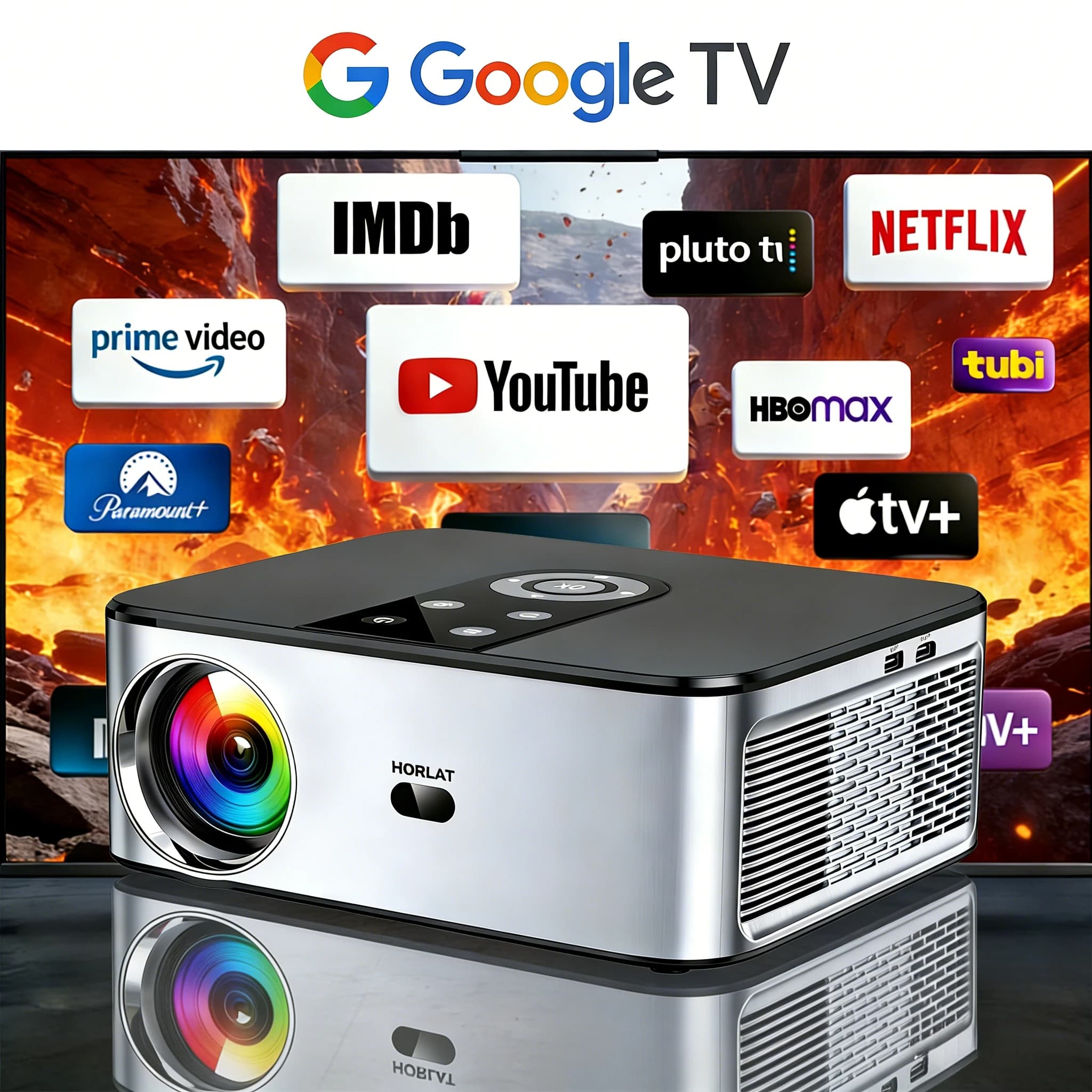 Projecteur LED HORLAT 40000 lumens 4K Google TV, cinéma 3D, Full HD 1080P, vidéo home cinéma, correc