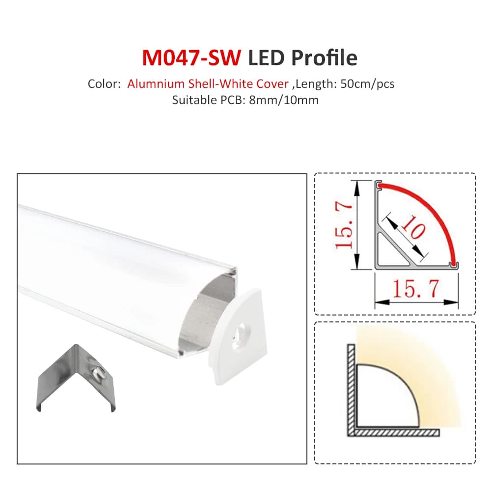 Profilé aluminium LED 50CM pour bande lumineuse 5050 2835 8mm/10mm/12mm, forme V/YW, noir, argent, d