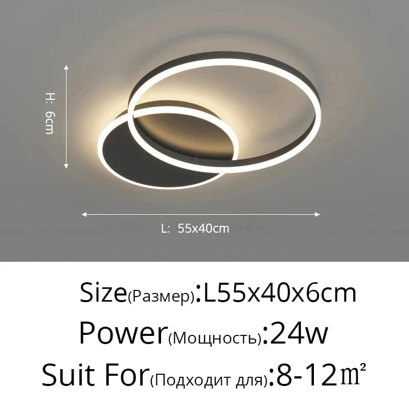 Lustre moderne à LED pour intérieur, plafonnier pour salon, bureau, chambre à coucher, anneaux ronds
