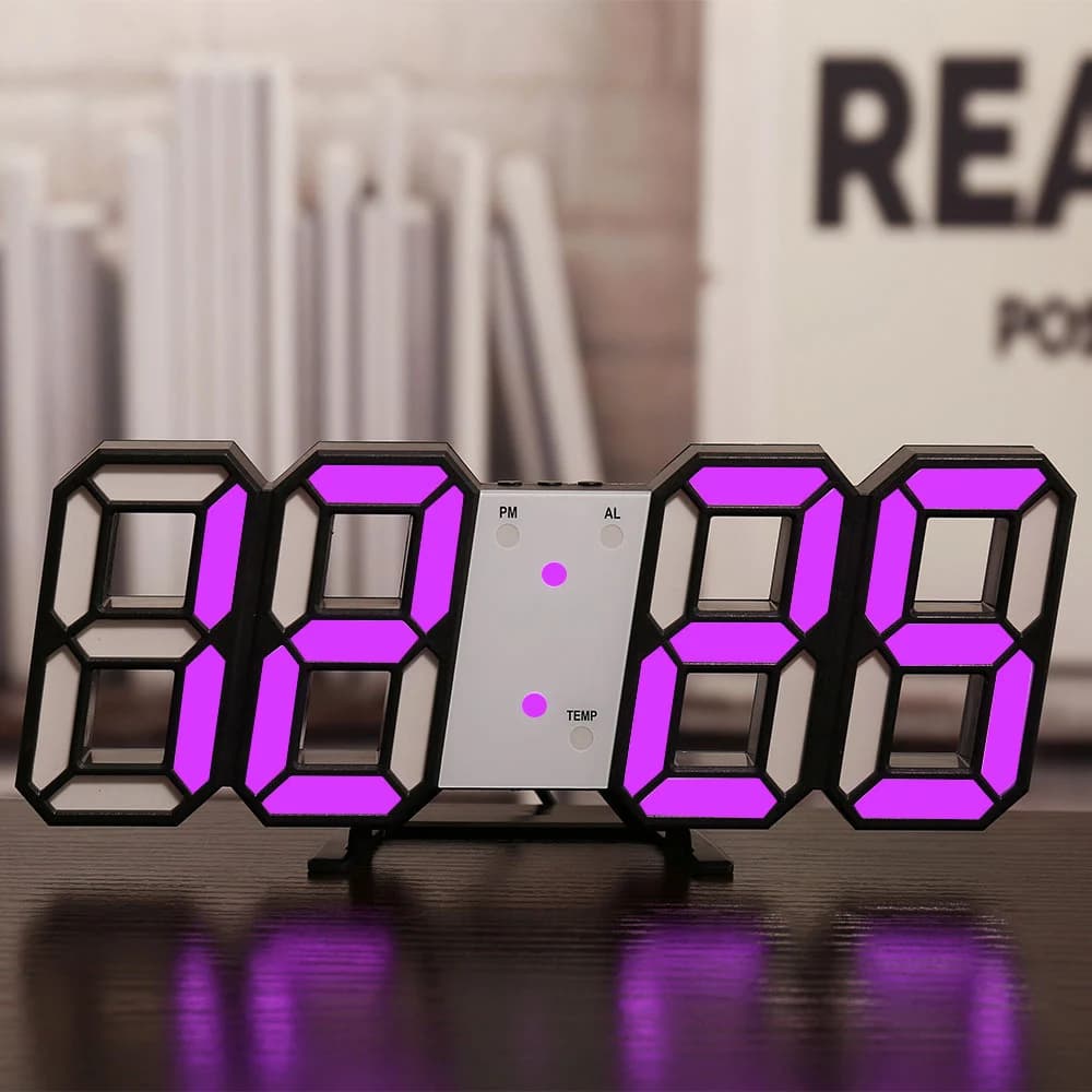 Horloge numérique LED avec affichage 12/24 heures, horloge de bureau colorée pour bureau/salon/salle