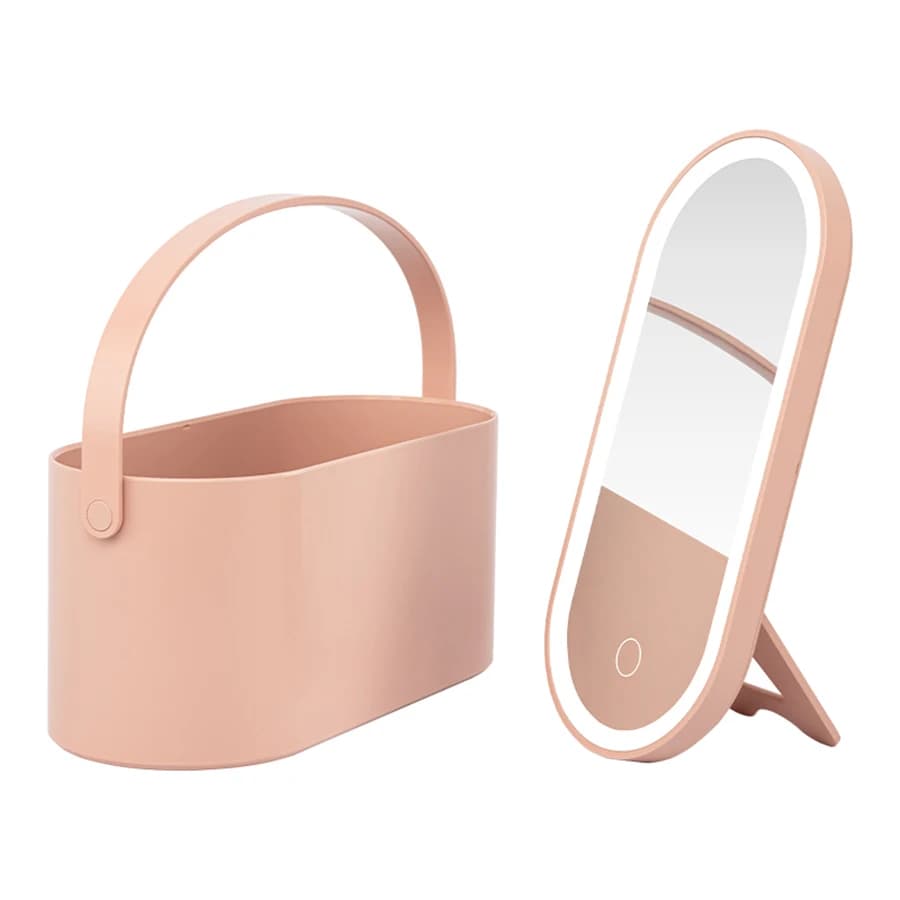 Miroir de maquillage LED avec boîte de rangement, trousse de maquillage portable, organisateur étanc